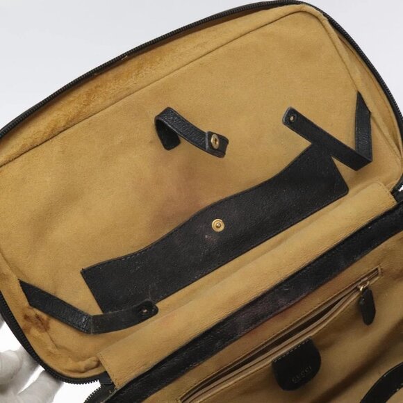 GUCCI Bamboo Hand Bag Leather Black Gold 013 122 2491 Auth SW974 - Picture 10 of 14